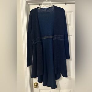 Blue Rain hi-low Cardigan Kimono long sleeve with lace is a size Medium.